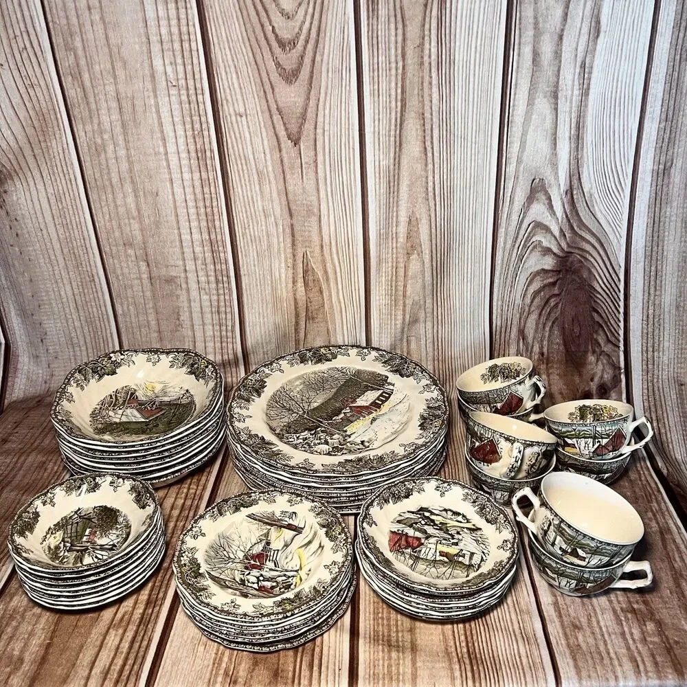Johnson Bros Friendly Village School, Ice, Sugar House's. Set 8 Pc X 6